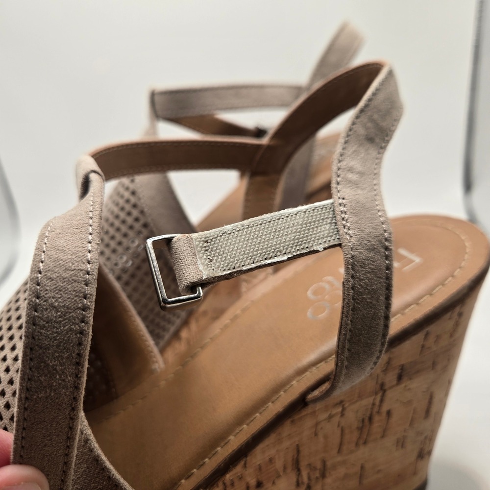 Franco Sarto Wedge heel Women 11M Taupe Good Perforated Cork Heel 5 inch Strappy - Picture 10 of 11